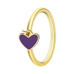 Stalen Goldplated Ring Met Hart Emaille Violet