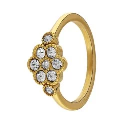 Stalen Goldplated Ring Vintage Bloem Wit