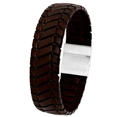 Stalen Herenarmband Donker Bruin Leer 3 Stalen Herenarmband Donker Bruin Leer