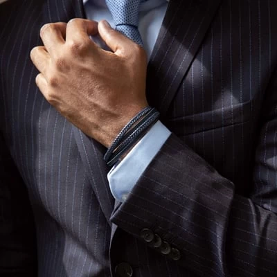 Stalen Herenarmband Donkerblauw Gevlochten Leer 4 Stalen Herenarmband Donkerblauw Gevlochten Leer - Afbeelding 2