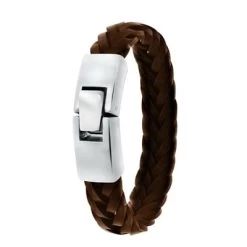 Stalen Herenarmband Gevlochten Leer Bruin