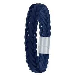 Stalen Herenarmband Gevlochten Leer Donkerblauw