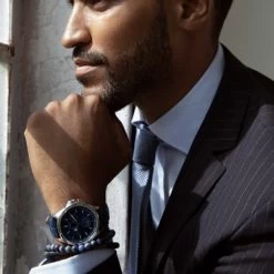 Stalen Herenarmband Leer En Steen Blauw -SieradenSpot Korting stalen herenarmband leer en steen blauw 2