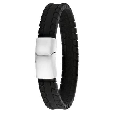 Stalen Herenarmband Leer Zwart 12mm 5 Stalen Herenarmband Leer Zwart 12mm - Afbeelding 3