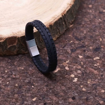 Stalen Herenarmband Leer Zwart 12mm 6 Stalen Herenarmband Leer Zwart 12mm - Afbeelding 4