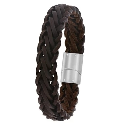 Stalen Herenarmband Met Bruin Leer 3 Stalen Herenarmband Met Bruin Leer