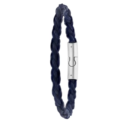 Stalen Herenarmband Rond Leer Donker Blauw 6mm 3 Stalen Herenarmband Rond Leer Donker Blauw 6mm