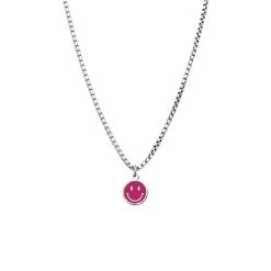 Stalen Ketting Met Smiley Fuchsia