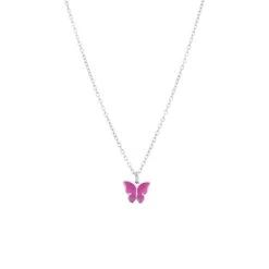 Stalen Ketting Met Vlinder Fuchsia