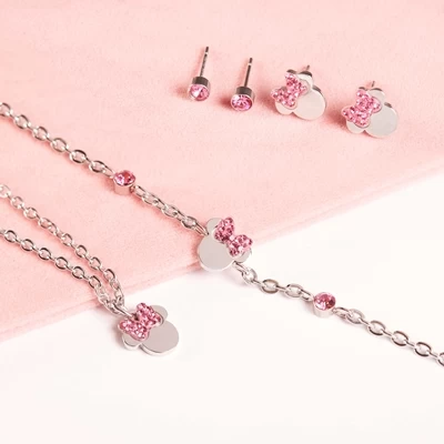 Disney Stalen Ketting Minni Mouse Met Roze Kristal Strik 5 Disney Stalen Ketting Minni Mouse Met Roze Kristal Strik - Afbeelding 3