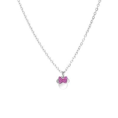 Disney Stalen Ketting Minni Mouse Met Roze Kristal Strik 3 Disney Stalen Ketting Minni Mouse Met Roze Kristal Strik