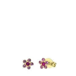 Tiny Tips Stalen Goldplated Oorbellen Bloem Roze Kristal