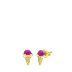Tiny Tips Stalen Goldplated Oorbellen Roze Ijsjes
