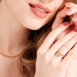 Voorkant -SieradenSpot Korting zilveren goldplated dubbele ring met zirkonia 1