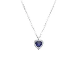 Zilveren Ketting Met Hanger Hart Zirkonia Blauw