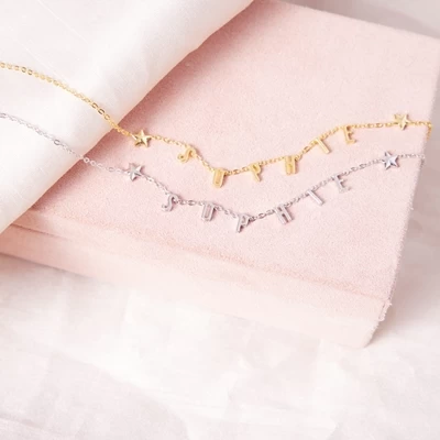 Zilveren Naamketting Goldplated Sterren 5 Zilveren Naamketting Goldplated Sterren - Afbeelding 3