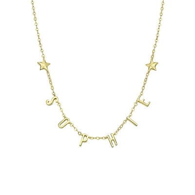 Zilveren Naamketting Goldplated Sterren 3 Zilveren Naamketting Goldplated Sterren