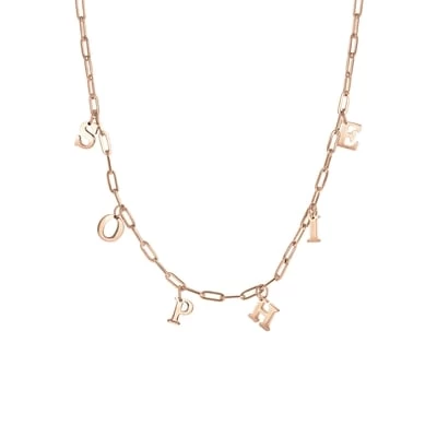 Zilveren Naamketting Rose Charm Letters Paperclip 3 Zilveren Naamketting Rose Charm Letters Paperclip