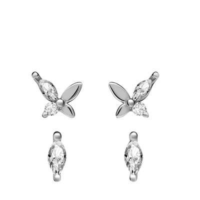 Zilveren Oorknoppen Set Vlinder En Ovaal 3 Zilveren Oorknoppen Set Vlinder En Ovaal