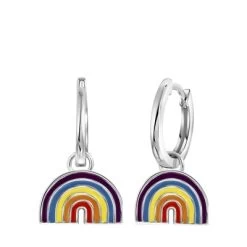 Zilveren Oorringen Met Hanger Enamel Regenboog K3