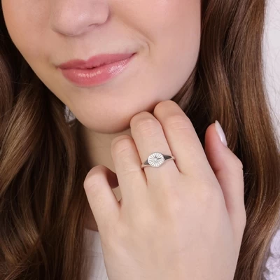 Zilveren Zegelring Disc/galaxy Ster Met Zirkonia 4 Zilveren Zegelring Disc/galaxy Ster Met Zirkonia - Afbeelding 2