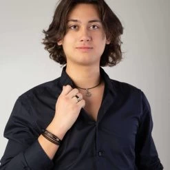 Zwart Leren Armband Met Gerecyled Stalen Schakels -SieradenSpot Korting zwart leren armband met gerecyled stalen schakels 3